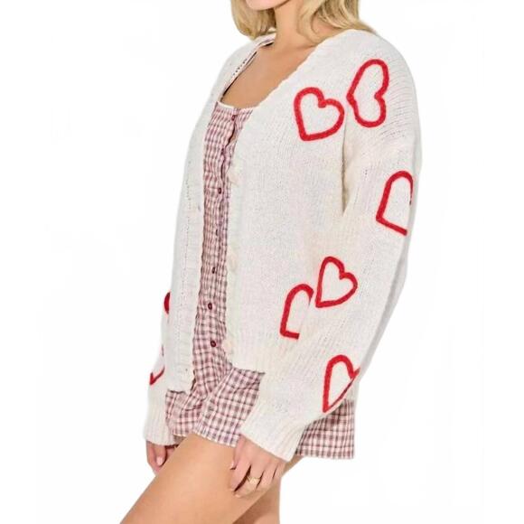 NEW BAEVELY BY WELLMADE heart cardigan in white - Picture 2 of 4